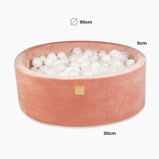 Piscina uscata cu 200 de bile 7 cm MeowBaby  Aesthetic, 90x30 cm, Premium Velur reiat Corduroy Roz