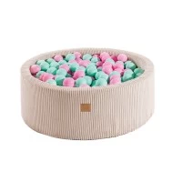 Piscina uscata cu 200 de bile 7cm (Mint Roz deschis) MeowBaby Aesthetic, 90x30 cm, Premium Velur reiat Corduroy Ecru