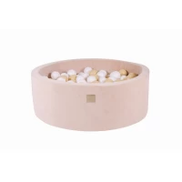 Piscina uscata cu 200 de bile (Alb, Bej) MeowBaby, 90x30 cm, Catifea Ecru