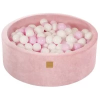 Piscina uscata cu 200 de bile (Alb, Roz Pastel) MeowBaby  , 90x30 cm, Catifea Roz deschis