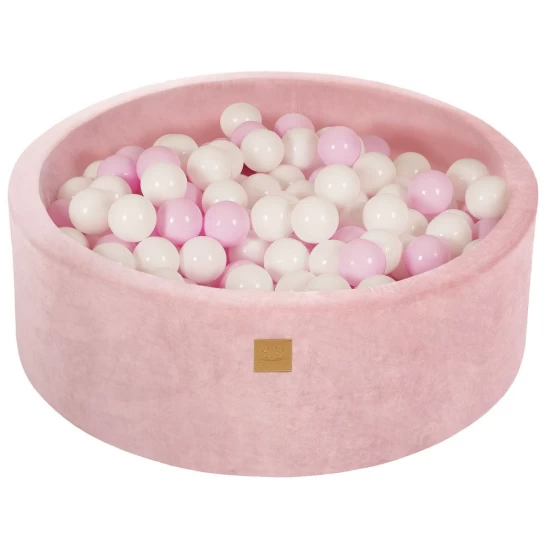 Piscina uscata cu 200 de bile (Alb, Roz Pastel) MeowBaby  , 90x30 cm, Catifea Roz deschis