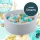 Piscina uscata cu 250 de bile (Alb perlat, Transparent, Auriu, Turcoaz) MeowBaby Dreams 90x30 cm Gri deschis Piscina uscata cu 250 de bile (Alb perlat, Transparent, Auriu, Turcoaz) MeowBaby Dreams 90x30 cm Gri deschis