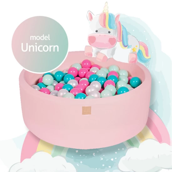 Piscina uscata cu 250 de bile (Alb perlat, Turcoaz, Roz pastel, Mint) MeowBaby, Unicorn, Roz deschis