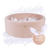 Piscina uscata cu 250 de bile (Alb, Transparent, Alb perlat) MeowBaby, Angel, 90x30 cm, Catifea Ecru
