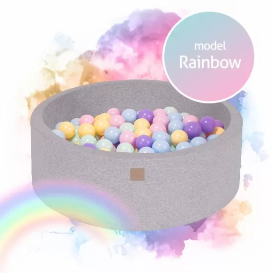 Piscina uscata cu 250 de bile (Babyblue, Mint, Pastel roz, Lila) MeowBaby Rainbow 90x30 cm Gri deschis Piscina uscata cu 250 de bile (Babyblue, Mint, Pastel roz, Lila) MeowBaby Rainbow 90x30 cm Gri deschis