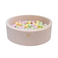 Piscina uscata cu 250 de bile (Pastel Roz si Galben, verde deschis) MeowBaby, Spring, Catifea Ecru