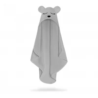 Prosop din fibra de bambus cu gluga pentru bebelusi si copii, Teddy Grey, marimea S, 85x90cm