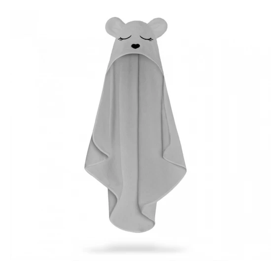 Prosop din fibra de bambus cu gluga pentru bebelusi si copii, Teddy Grey, marimea S, 85x90cm