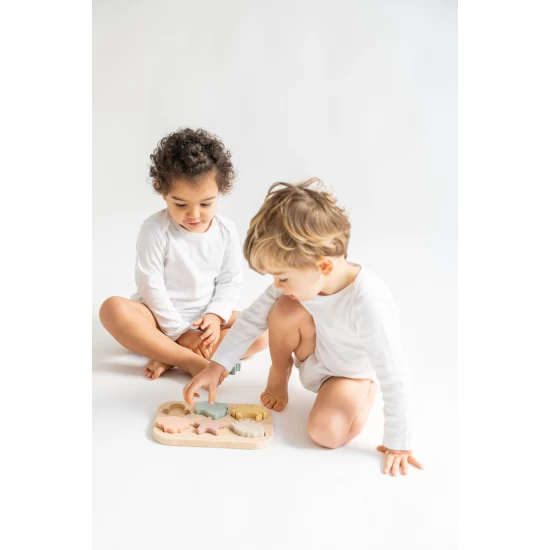 Puzzle din silicon alimentar cu baza din bambus Sea Life
