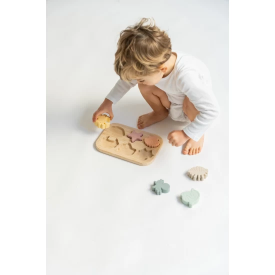 Puzzle din silicon alimentar cu baza din bambus Sea Life