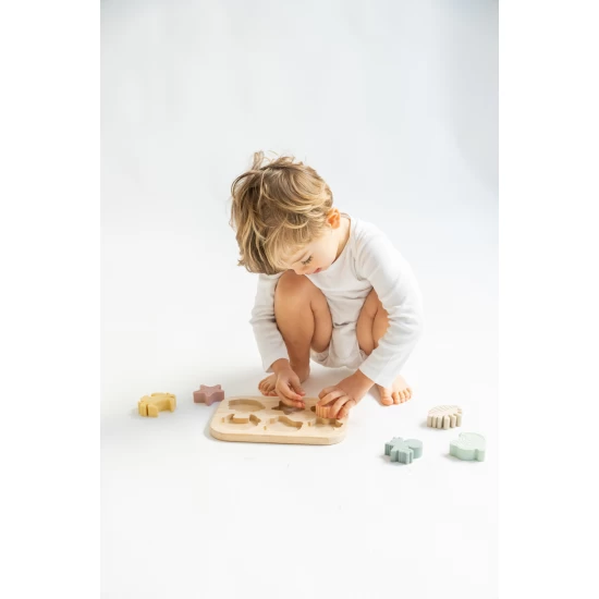 Puzzle din silicon alimentar cu baza din bambus Sea Life