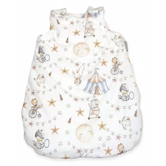 Sac de dormit din Bumbac cu umplutura antialergica BabySoft Circ Blue, 0-3 luni
