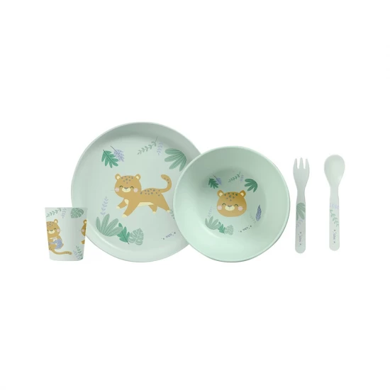 Set complet de masa, 5 piese, cu ventuza, Jungle Cheetahs, Mint Set complet de masa, 5 piese, cu ventuza, Jungle Cheetahs, Mint