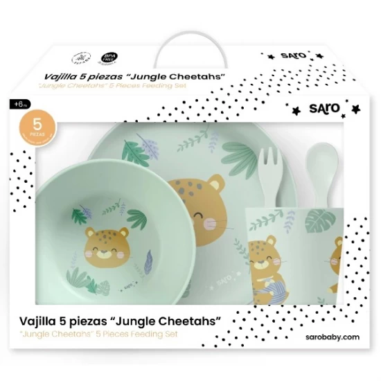 Set complet de masa, 5 piese, cu ventuza, Jungle Cheetahs, Mint Set complet de masa, 5 piese, cu ventuza, Jungle Cheetahs, Mint