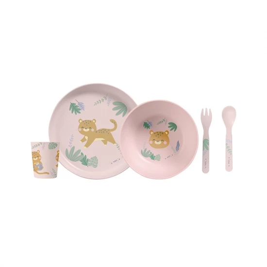 Set complet de masa, 5 piese, cu ventuza, Jungle Cheetahs, Rose Set complet de masa, 5 piese, cu ventuza, Jungle Cheetahs, Rose