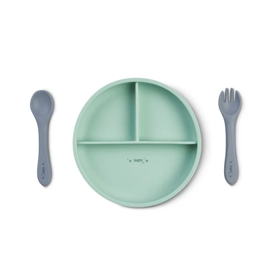 Set diversificare bebelusi, silicon alimentar premium, 4 piese, farfurie sectionata, lingurita, furculita, cana, Food and Fun, Mint Set diversificare bebelusi, silicon alimentar premium, 4 piese, farfurie sectionata, lingurita, furculita, cana, Food and Fun, Mint