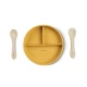 Set diversificare bebelusi, silicon alimentar premium, 4 piese, farfurie sectionata, lingurita, furculita, cana Food and Fun, Mustard