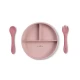 Set diversificare bebelusi, silicon alimentar premium, 4 piese , farfurie sectionata, lingurita, furculita, cana, Food and Fun, Pink
