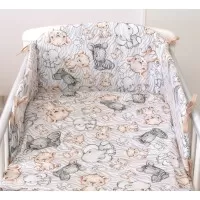 Set lenjerie din bumbac cu protectie laterala pentru pat bebe 120 x 60 cm, Safari Bej, Amy