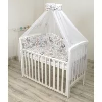 Set lenjerie din bumbac cu protectie laterala pentru pat bebe 120 x 60 cm, Safari Bej, Amy