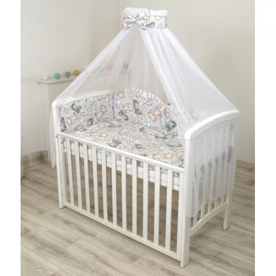 Set lenjerie din bumbac cu protectie laterala pentru pat bebe 120 x 60 cm, Safari Bej, Amy
