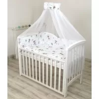 Set lenjerie din bumbac cu protectie laterala pentru pat bebe 120 x 60 cm, Caprioara mica, Amy