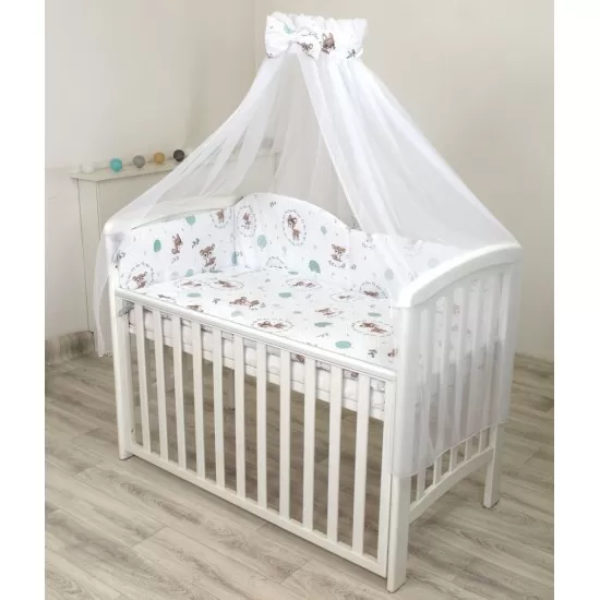 Set lenjerie din bumbac cu protectie laterala pentru pat bebe 120 x 60 cm, Caprioara mica, Amy