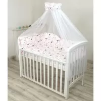 Set lenjerie din bumbac cu protectie laterala pentru pat bebe 120 x 60 cm, Inimioare , Amy