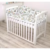 Set lenjerie din bumbac cu protectie laterala pentru pat bebe 120 x 60 cm, Animalute de padure, Amy