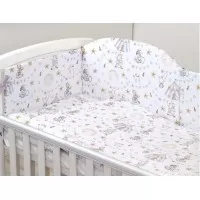 Set lenjerie din bumbac cu protectie laterala pentru pat bebe 120 x 60 cm, Circ Blue, Amy