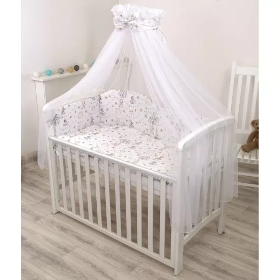 Set lenjerie din bumbac cu protectie laterala pentru pat bebe 120 x 60 cm, Circ Blue, Amy