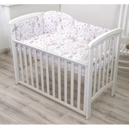 Set lenjerie din bumbac cu protectie laterala pentru pat bebe 120 x 60 cm, Circ Roz
