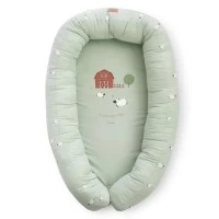 Suport de dormit Babynest 2 in1 bara protectie patut Premium Bumbac, Funny Farm, 95x65x18 cm
