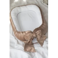 Suport de dormit Babynest Premium Bumbac Organic si Catifea Bej cu Funda by BabyLy, 80x50 cm