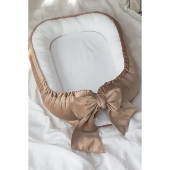 Suport de dormit Babynest Premium Bumbac Organic si Catifea Bej cu Funda by BabyLy, 80x50 cm