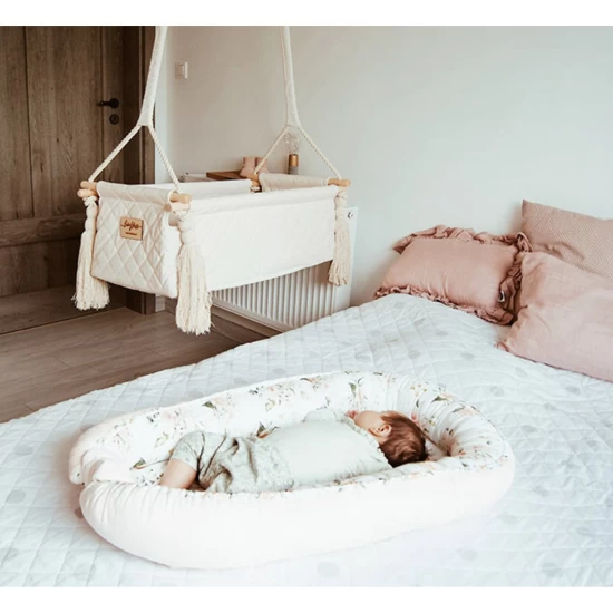 Suport de dormit Babynest Premium Bumbac si Catifea Eucalipt Soft Grey by BabySteps 70x35 cm