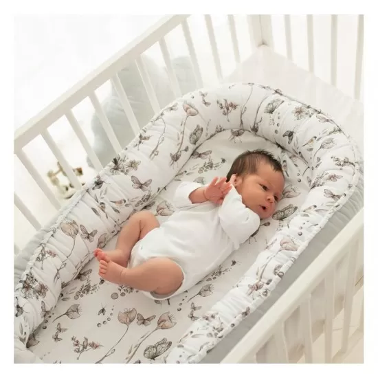 Suport de dormit Babynest Premium Bumbac si Catifea Nature Soft Grey by BabySteps 70x35 cm