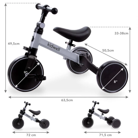 Tricicleta si bicicleta Pico Cool Gray 3 in 1 Kidwell