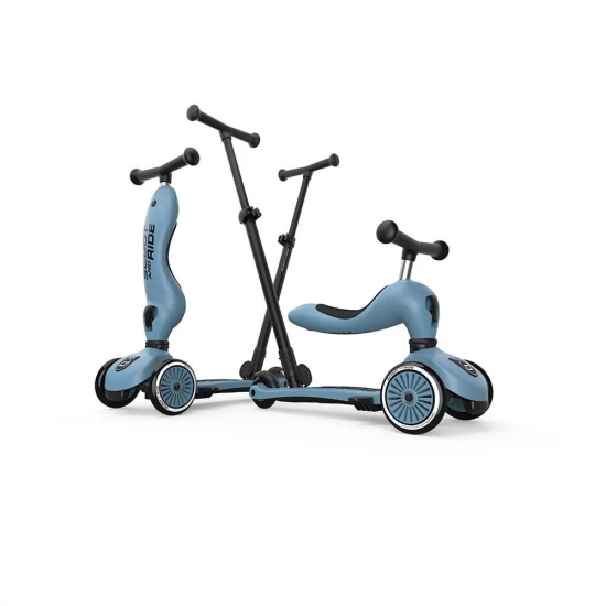 Trotineta copii cu sezut si maner, transformabila 3in1, Highwaykick 1 Push and Go Steel, 1-5 ani, pana la 50 kg, Scoot  Ride
