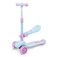 Trotineta copii cu sezut, transformabila 2 in 1, pliabila, cu lumini LED, Rimba Unicorn, 1-5 ani, pana la 50 kg, Kidwell