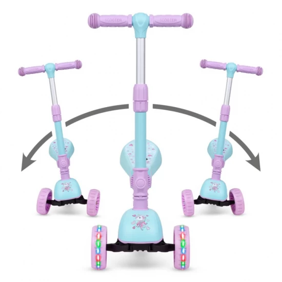 Trotineta copii cu sezut, transformabila 2 in 1, pliabila, cu lumini LED, Rimba Unicorn, 1-5 ani, pana la 50 kg, Kidwell Trotineta copii cu sezut, transformabila 2 in 1, pliabila, cu lumini LED, Rimba Unicorn, 1-5 ani, pana la 50 kg, Kidwell