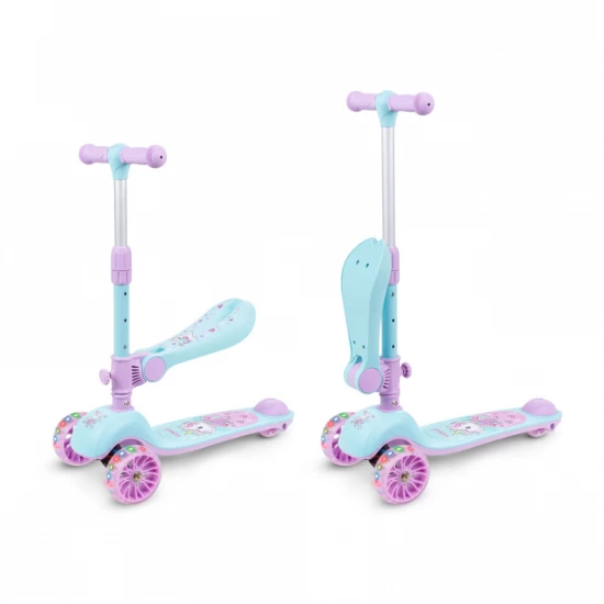 Trotineta copii cu sezut, transformabila 2 in 1, pliabila, cu lumini LED, Rimba Unicorn, 1-5 ani, pana la 50 kg, Kidwell Trotineta copii cu sezut, transformabila 2 in 1, pliabila, cu lumini LED, Rimba Unicorn, 1-5 ani, pana la 50 kg, Kidwell