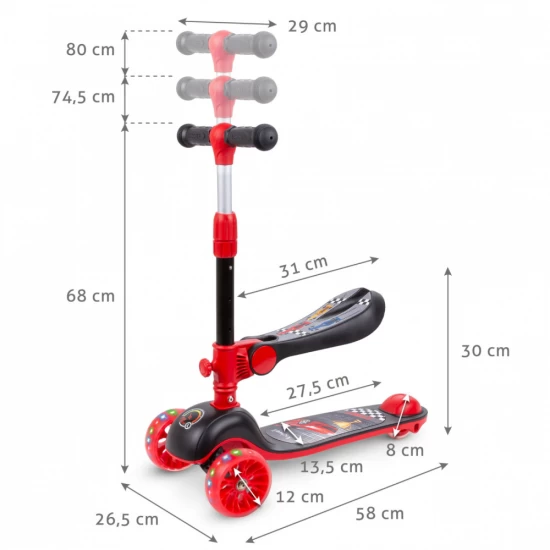 Trotineta copii cu sezut, transformabila 2 in 1, pliabila, cu lumini LED, Rimba Race, 1-5 ani, pana la 50 kg, Kidwell