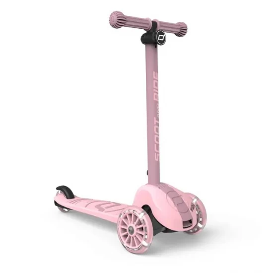 Trotineta copii pliabila, reglabila, roti luminoase, Highwaykick 3S Led Rose, 3+ ani, pana la 50 kg, Scoot and Ride