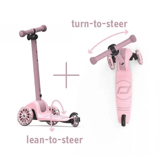 Trotineta copii pliabila, reglabila, roti luminoase, Highwaykick 3S Led Rose, 3+ ani, pana la 50 kg, Scoot and Ride