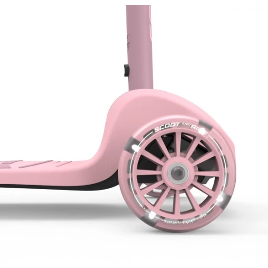 Trotineta copii pliabila, reglabila, roti luminoase, Highwaykick 3S Led Rose, 3+ ani, pana la 50 kg, Scoot and Ride