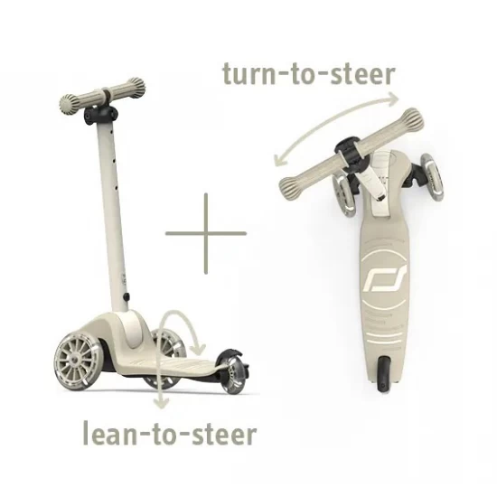 Trotineta copii pliabila, reglabila, roti luminoase, Highwaykick 3S Led Ash, 3+ ani, pana la 50 kg, Scoot and Ride