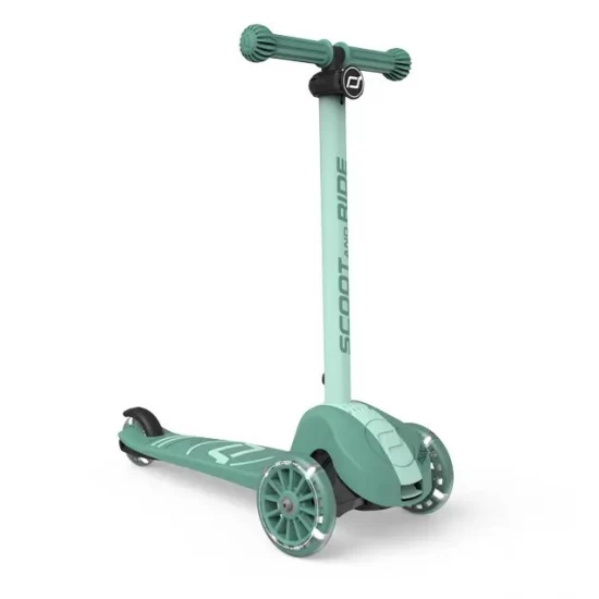 Trotineta copii pliabila, reglabila, roti luminoase, Highwaykick 3S Led Forest, 3+ ani, pana la 50 kg, Scoot and Ride