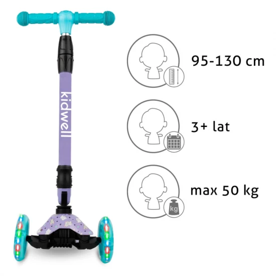 Trotineta copii pliabila, reglabila, roti luminoase, Vento Kitty, 3+ ani, pana la 50 kg, Kidwell