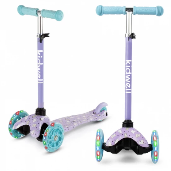 Trotineta copii, reglabila, roti luminoase, Uno Kitty, 3+ ani, pana la 25 kg, Kidwell